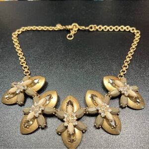 J CREW Antique Gold Tone Taupe Champagne Cabachon Rhinestone Bauhaus Necklace